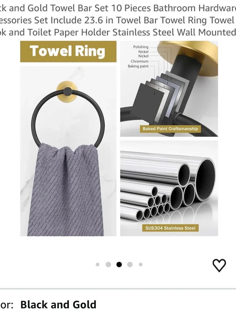 Amazon Black and Gold Bathroom Hardware Set - 10 Piece